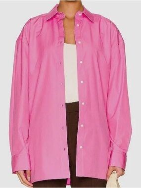 Loulou Studio Women’s Bright Pink Espanto Cotton Button up Shirt| Small